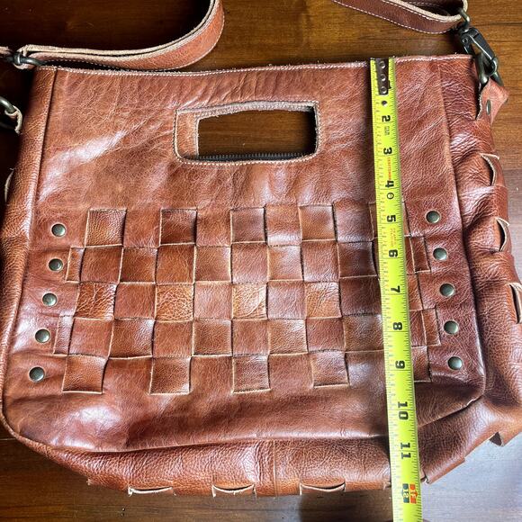 Bed Stu Orchid Dark Brown Woven Leather Crossbody Purse Handbag Shoulder Bag - Picture 6 of 10